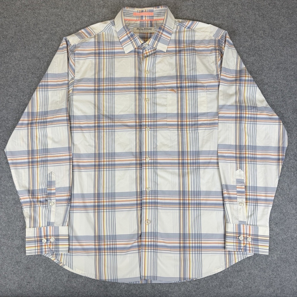 Tommy Bahama Siesta Key Plaid Shirt Mens Large L Long Sleeve Button Up White